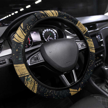Anubis Ancient Egyptian Steering Wheel Cover with Starry Mummy Wrap Pattern, Anubis Warrior Illustration, and Pyramid - African Pride