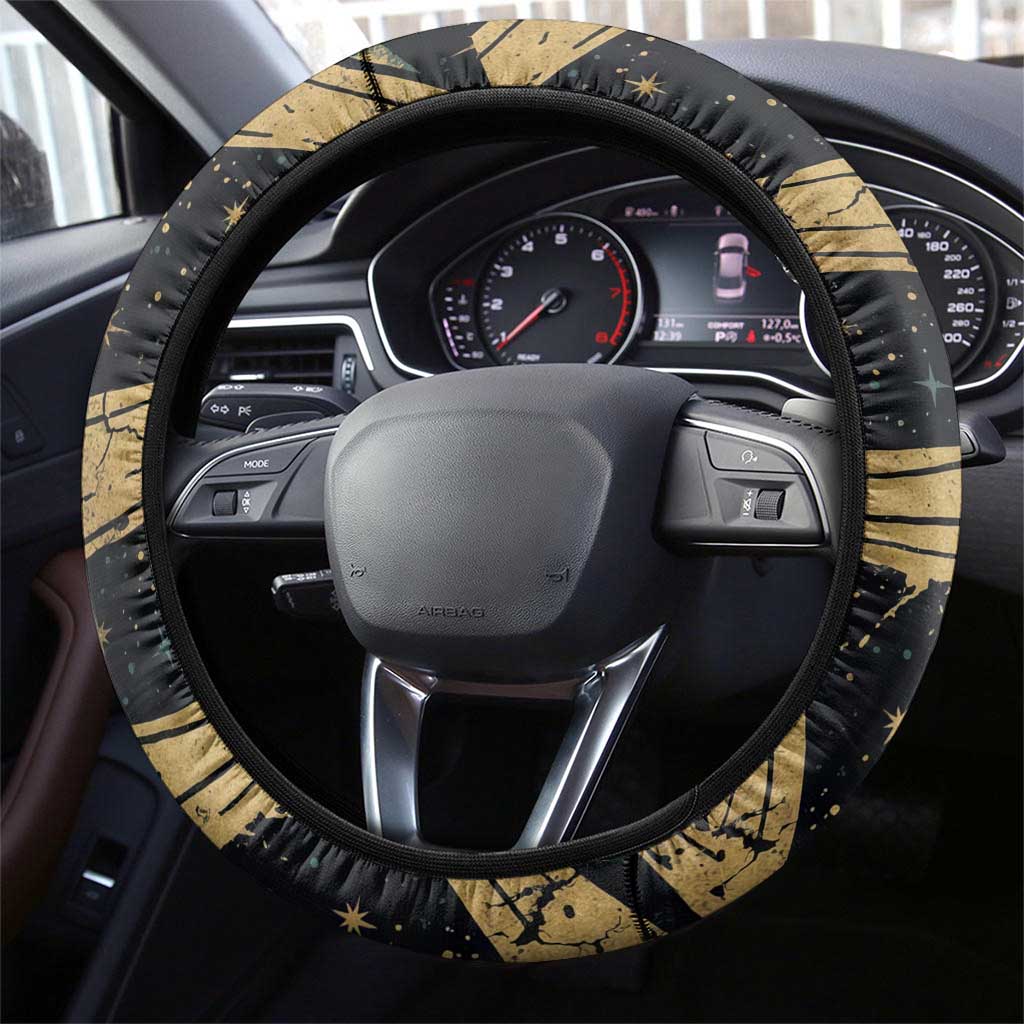 Anubis Ancient Egyptian Steering Wheel Cover with Starry Mummy Wrap Pattern, Anubis Warrior Illustration, and Pyramid - African Pride