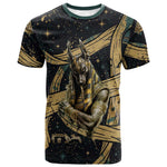 Anubis Ancient Egyptian T shirt with Starry Mummy Wrap Pattern, Anubis Warrior Illustration, and Pyramid - African Pride