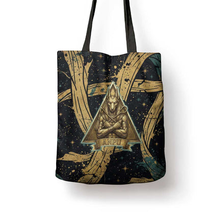 Anubis Ancient Egyptian Tote Bag with Starry Mummy Wrap Pattern, Anubis Warrior Illustration, and Pyramid - African Pride