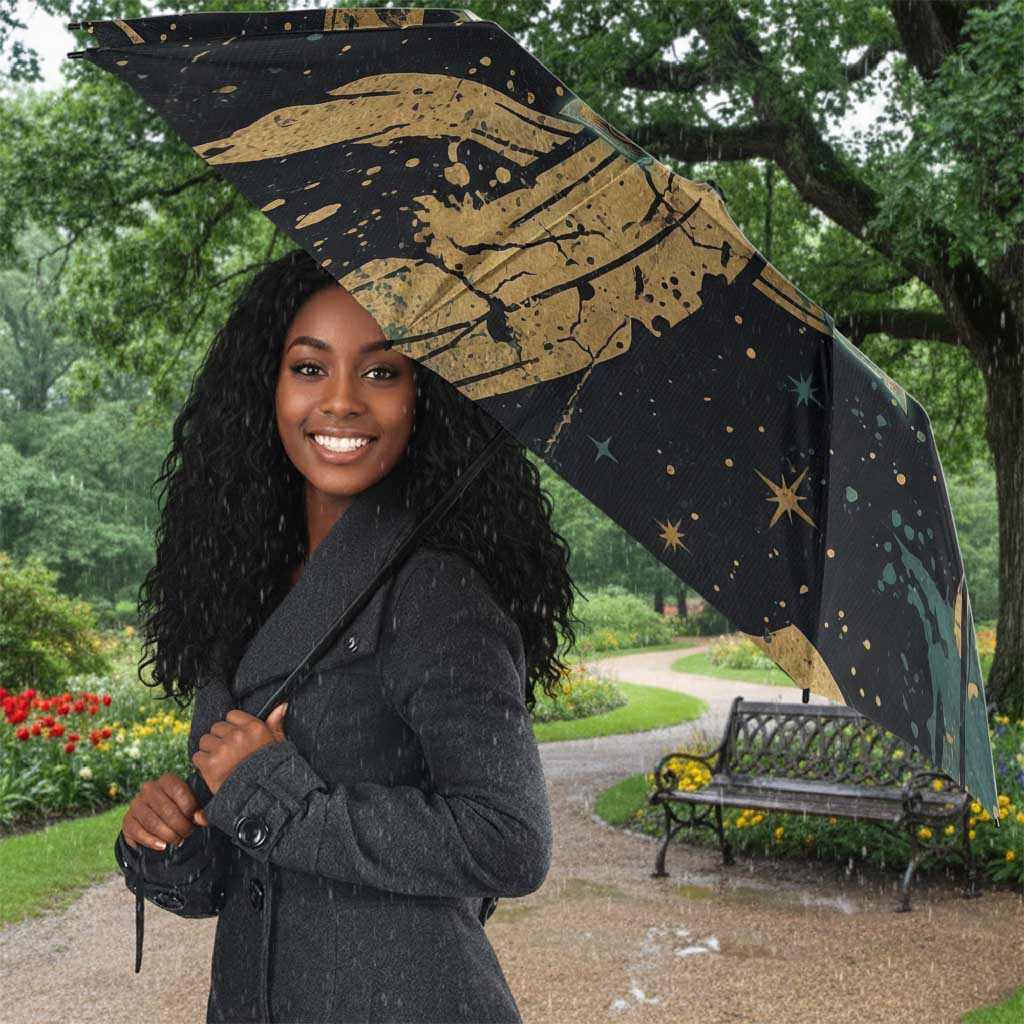 Anubis Ancient Egyptian Umbrella with Starry Mummy Wrap Pattern, Anubis Warrior Illustration, and Pyramid - African Pride