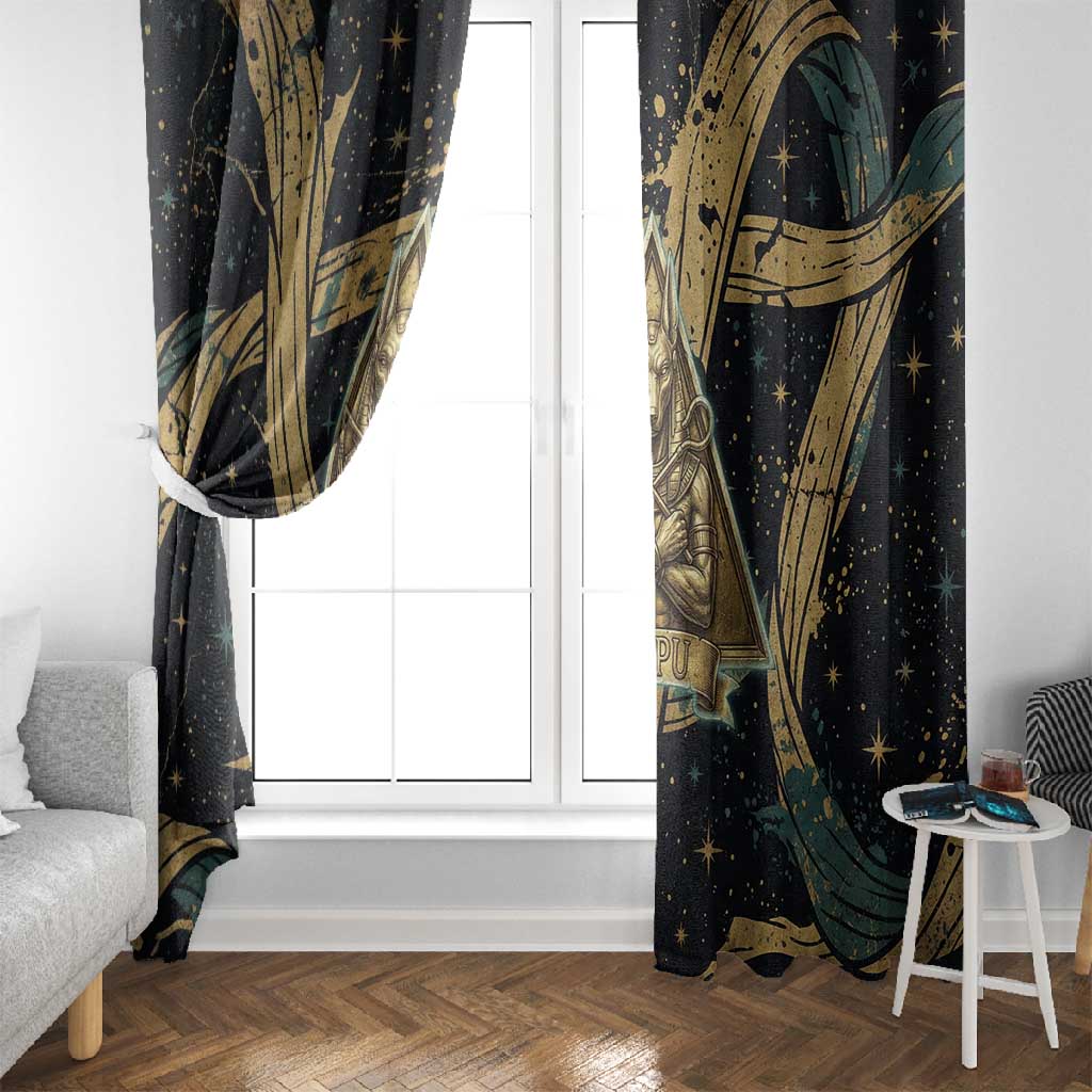 Anubis Ancient Egyptian Window Curtain with Starry Mummy Wrap Pattern, Anubis Warrior Illustration, and Pyramid - African Pride