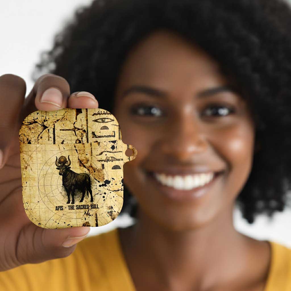 Apis AirPods Case Ancient Egyptian Papyrus Map, Egyptian Crown Bull Illustration - African Pride