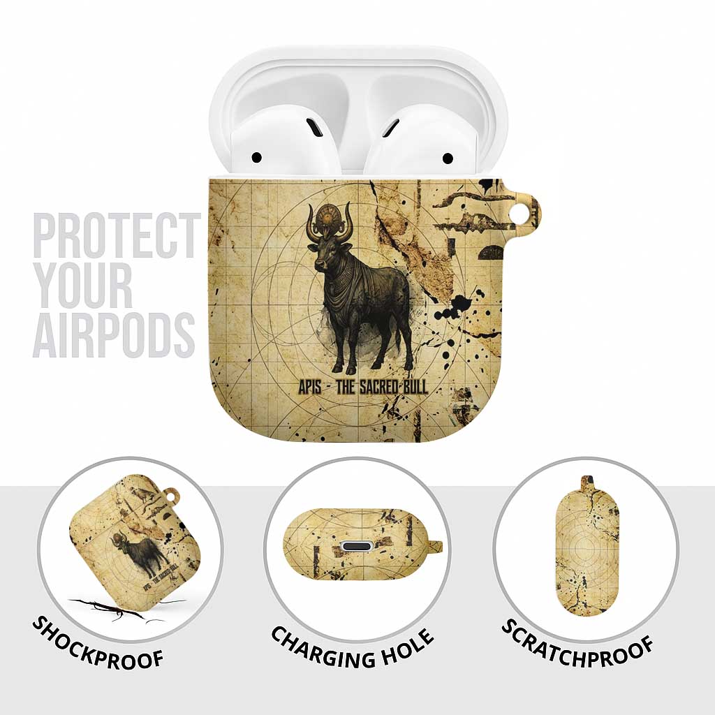 Apis AirPods Case Ancient Egyptian Papyrus Map, Egyptian Crown Bull Illustration - African Pride