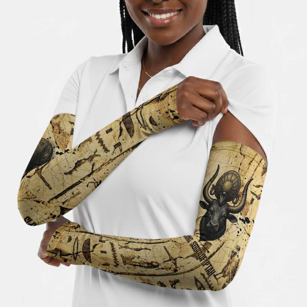 Apis Arm Sleeves Ancient Egyptian Papyrus Map, Egyptian Crown Bull Illustration - African Pride