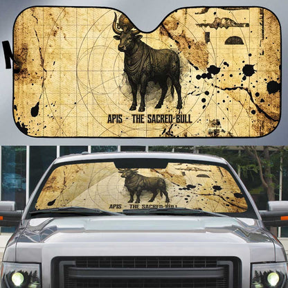 Apis Auto Sun Shade Ancient Egyptian Papyrus Map, Egyptian Crown Bull Illustration - African Pride
