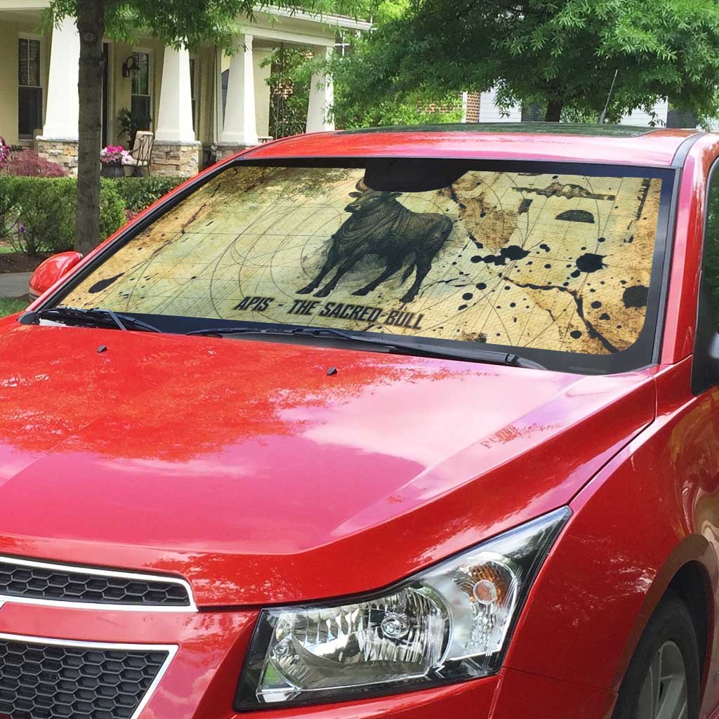 Apis Auto Sun Shade Ancient Egyptian Papyrus Map, Egyptian Crown Bull Illustration - African Pride