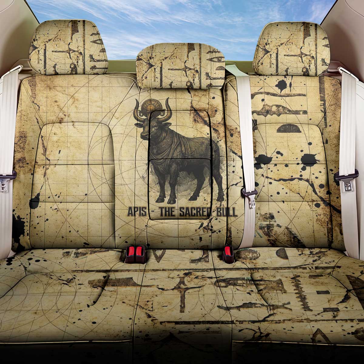Apis Back Car Seat Cover Ancient Egyptian Papyrus Map, Egyptian Crown Bull Illustration - African Pride