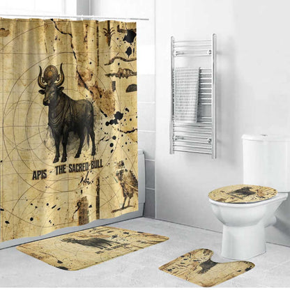 Apis Bathroom Set Ancient Egyptian Papyrus Map, Egyptian Crown Bull Illustration - African Pride