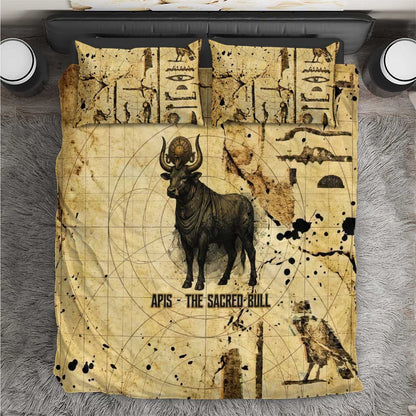Apis Bedding Set Ancient Egyptian Papyrus Map, Egyptian Crown Bull Illustration - African Pride