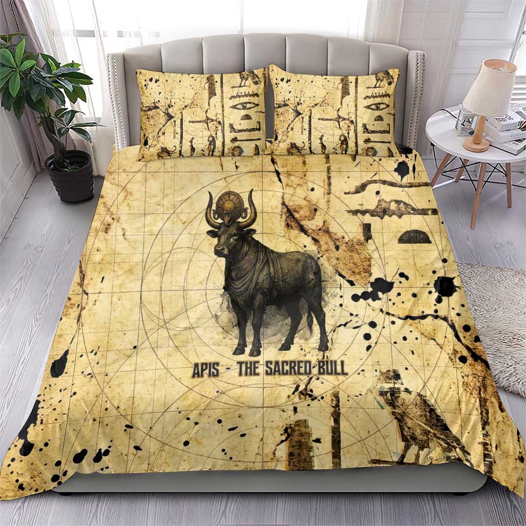 Apis Bedding Set Ancient Egyptian Papyrus Map, Egyptian Crown Bull Illustration - African Pride