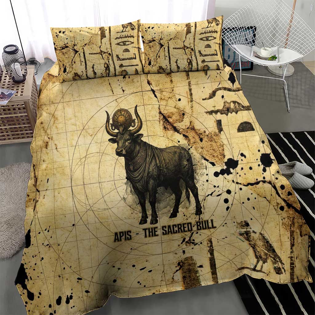 Apis Bedding Set Ancient Egyptian Papyrus Map, Egyptian Crown Bull Illustration - African Pride