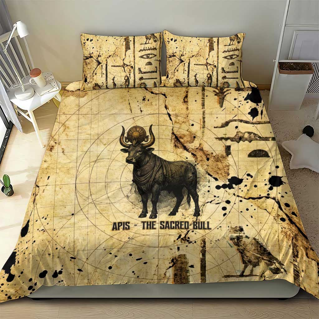 Apis Bedding Set Ancient Egyptian Papyrus Map, Egyptian Crown Bull Illustration - African Pride