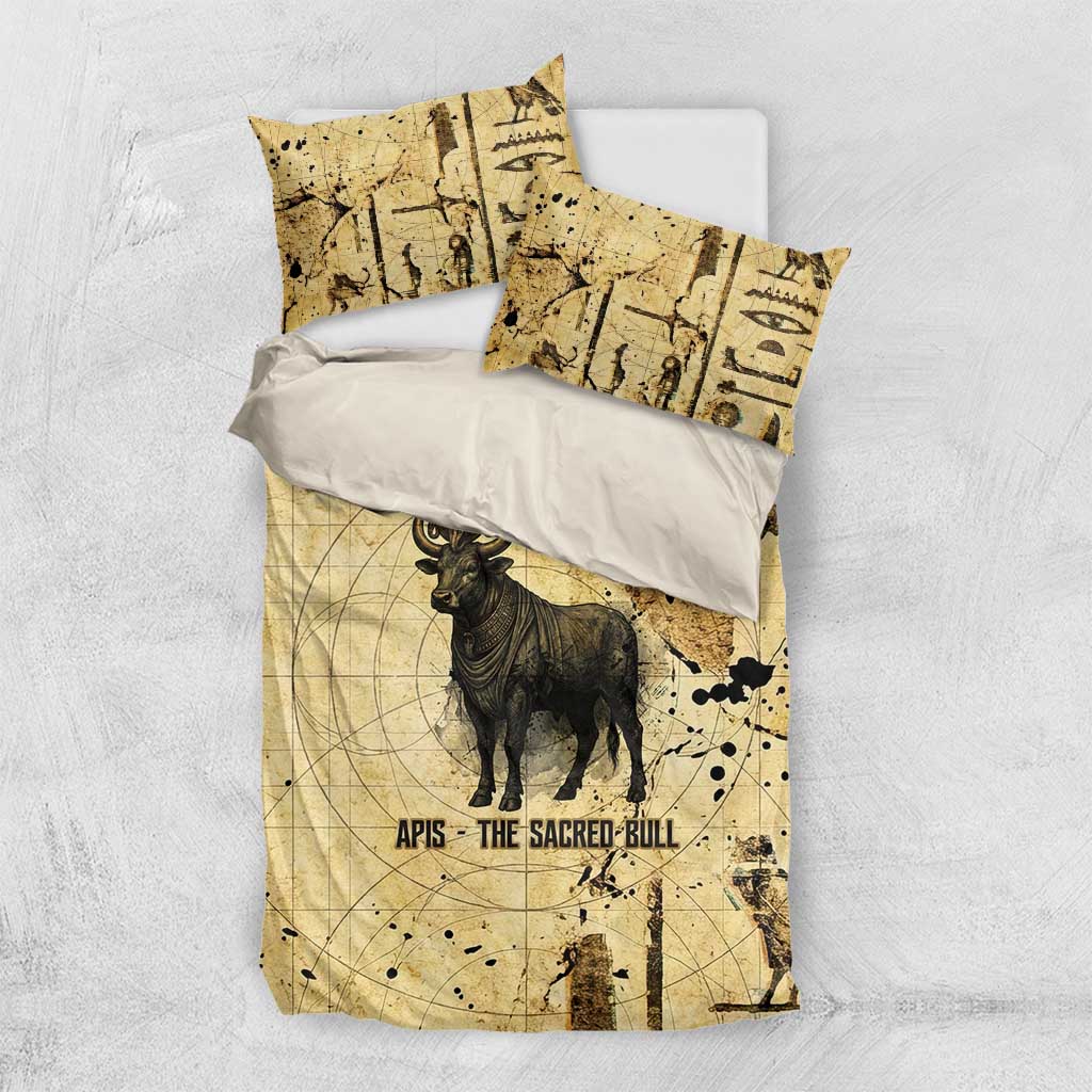 Apis Bedding Set Ancient Egyptian Papyrus Map, Egyptian Crown Bull Illustration - African Pride