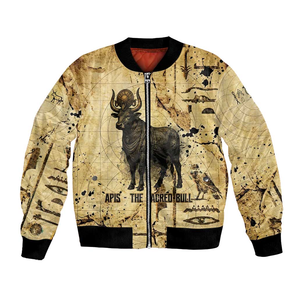 Apis Bomber Jacket Ancient Egyptian Papyrus Map, Egyptian Crown Bull Illustration - African Pride