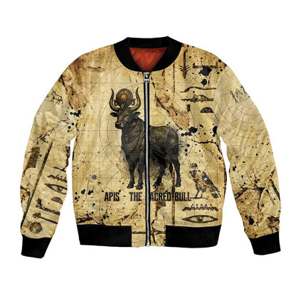 Apis Bomber Jacket Ancient Egyptian Papyrus Map, Egyptian Crown Bull Illustration - African Pride