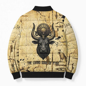 Apis Bomber Puffer Jacket Ancient Egyptian Papyrus Map, Egyptian Crown Bull Illustration - African Pride