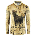 Apis Button Sweatshirt Ancient Egyptian Papyrus Map, Egyptian Crown Bull Illustration