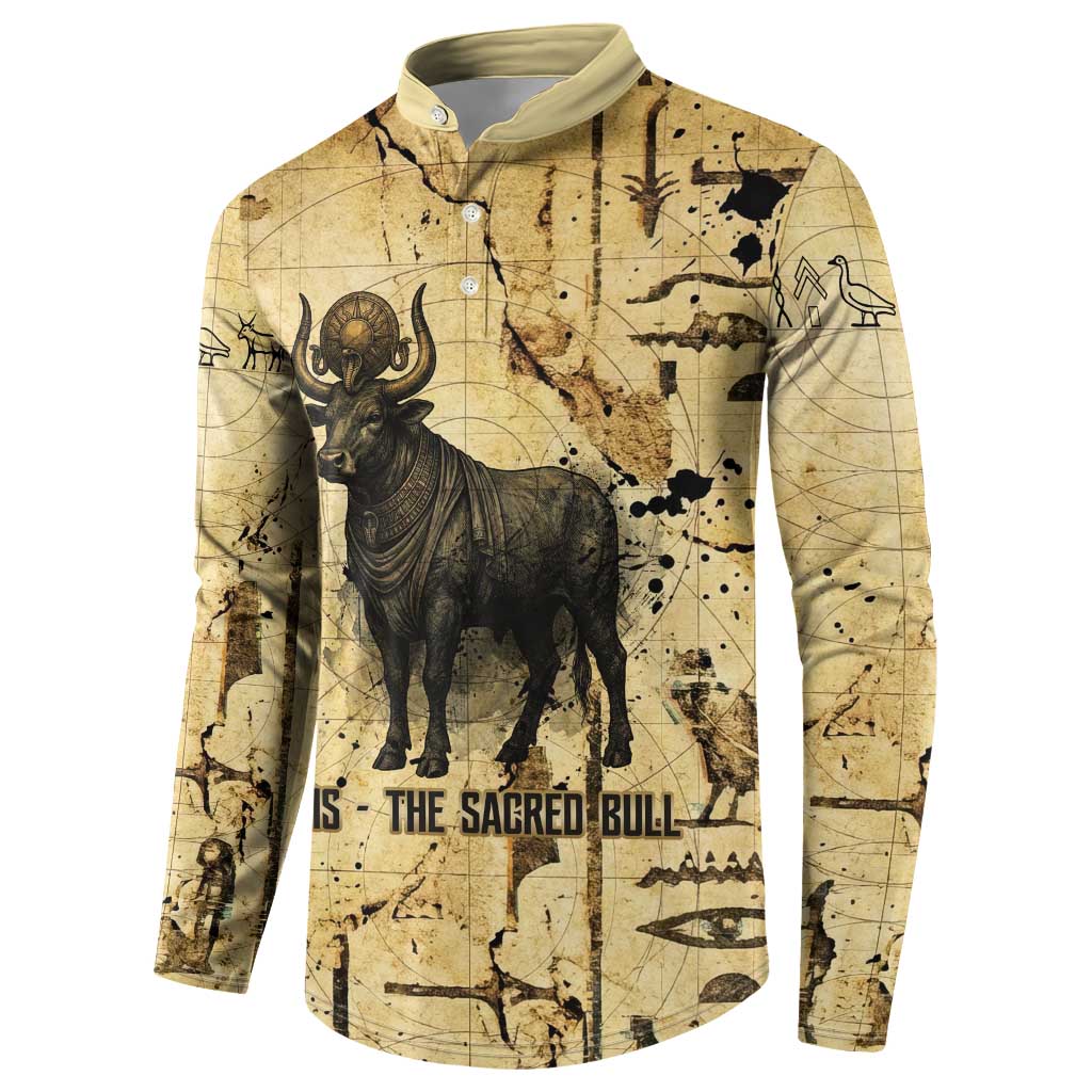 Apis Button Sweatshirt Ancient Egyptian Papyrus Map, Egyptian Crown Bull Illustration