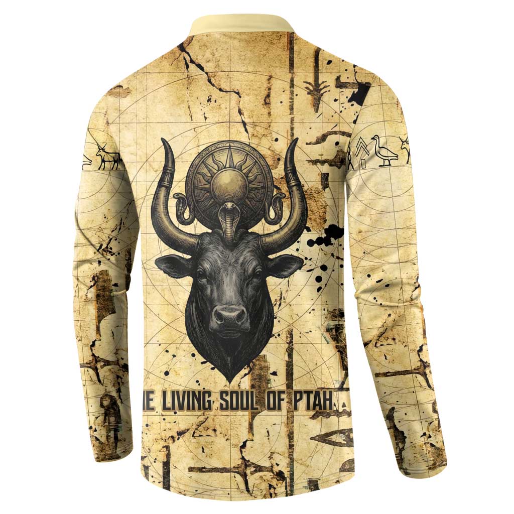 Apis Button Sweatshirt Ancient Egyptian Papyrus Map, Egyptian Crown Bull Illustration