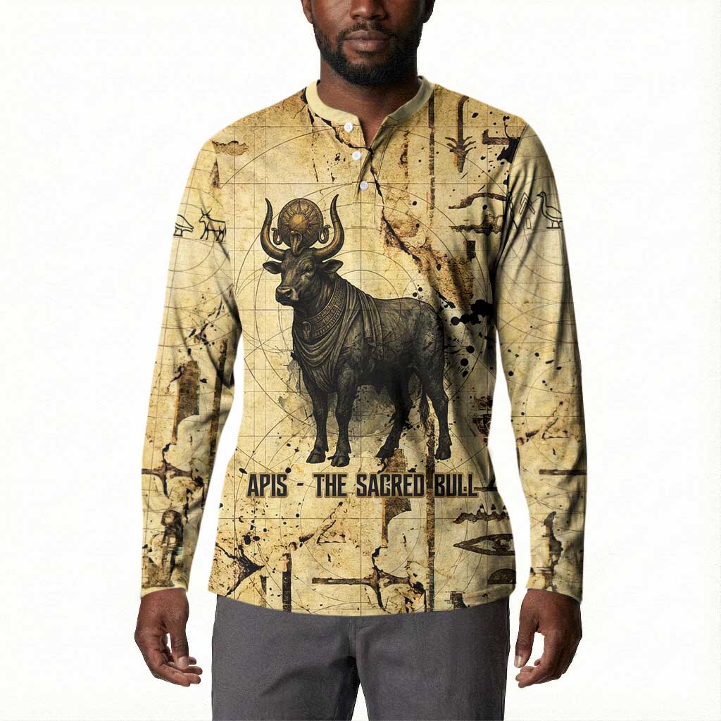 Apis Button Sweatshirt Ancient Egyptian Papyrus Map, Egyptian Crown Bull Illustration