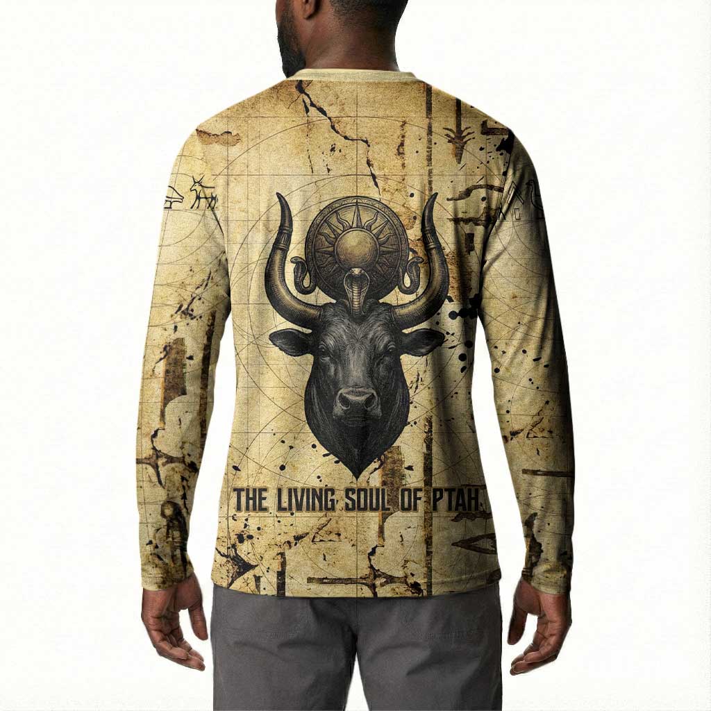 Apis Button Sweatshirt Ancient Egyptian Papyrus Map, Egyptian Crown Bull Illustration