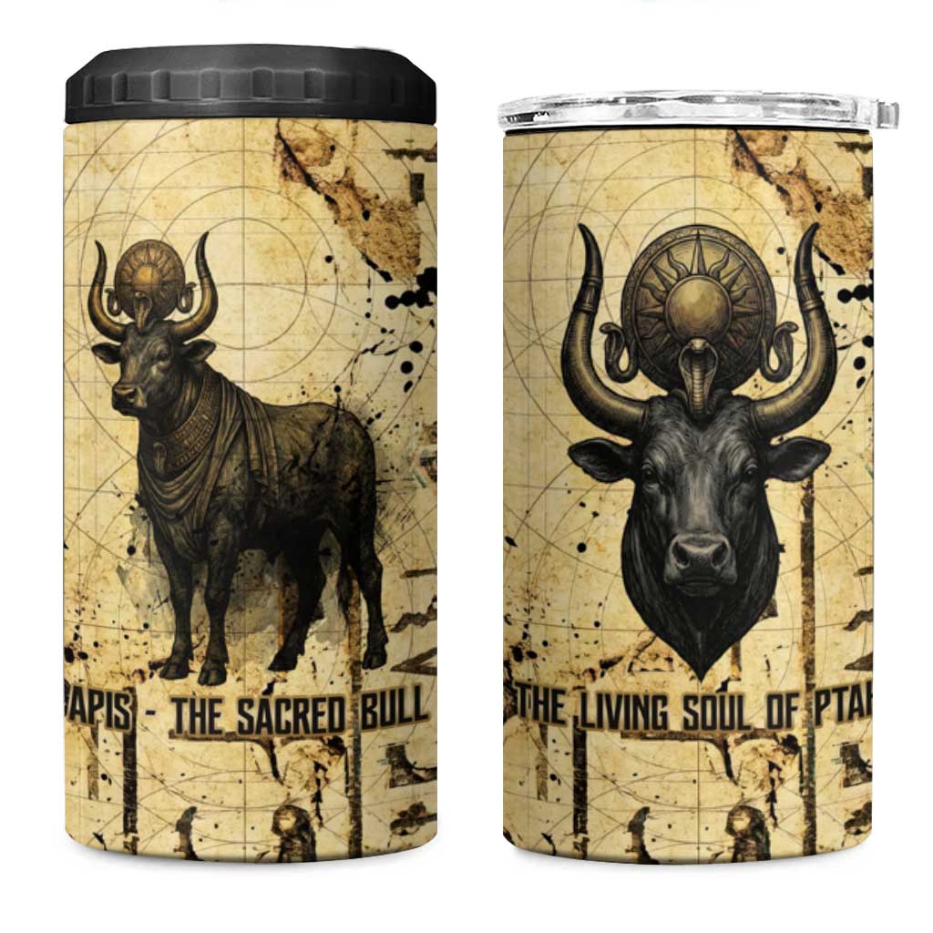 Apis 4 in 1 Can Cooler Tumbler Ancient Egyptian Papyrus Map, Egyptian Crown Bull Illustration - African Pride