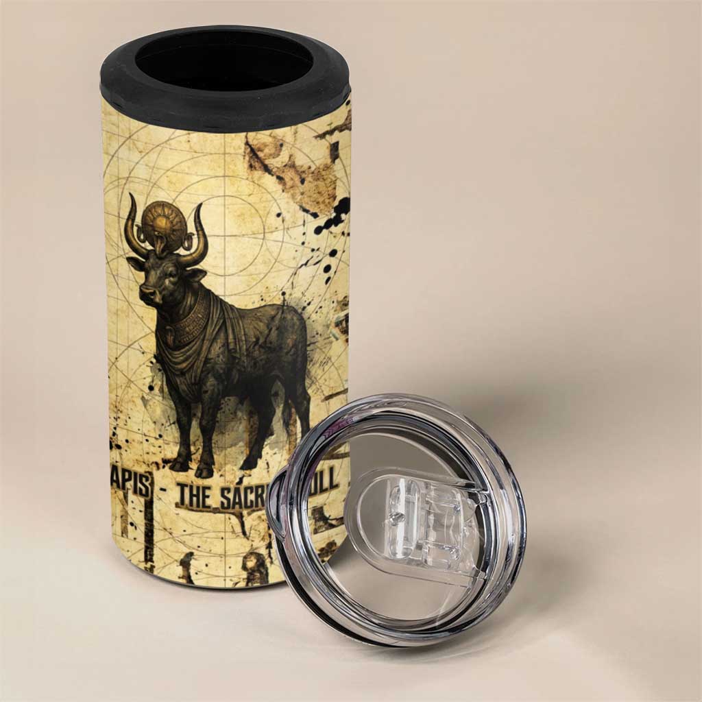 Apis 4 in 1 Can Cooler Tumbler Ancient Egyptian Papyrus Map, Egyptian Crown Bull Illustration - African Pride