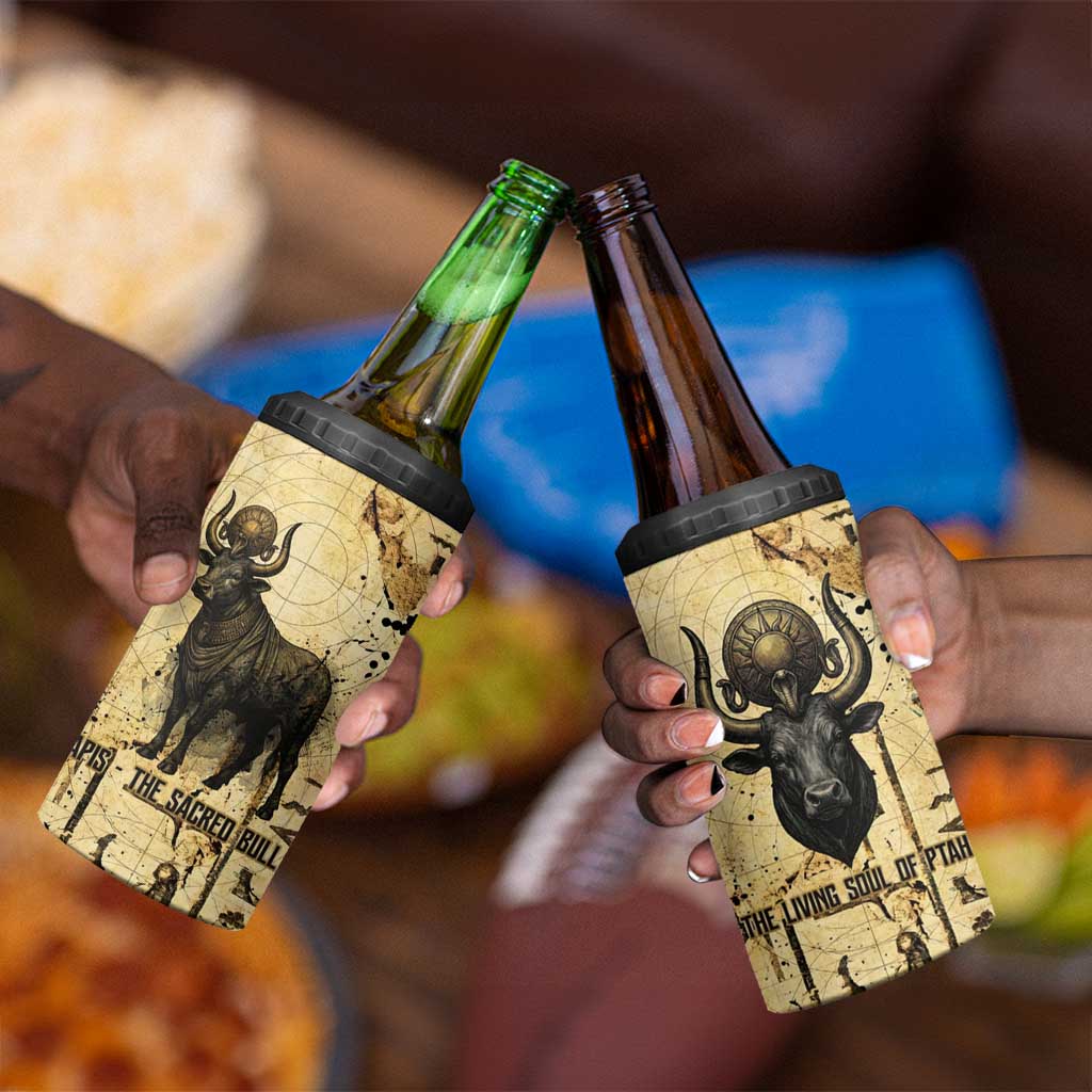 Apis 4 in 1 Can Cooler Tumbler Ancient Egyptian Papyrus Map, Egyptian Crown Bull Illustration - African Pride