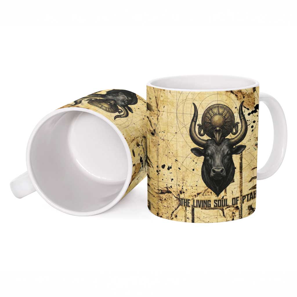 Apis Ceramic Mug Ancient Egyptian Papyrus Map, Egyptian Crown Bull Illustration - African Pride