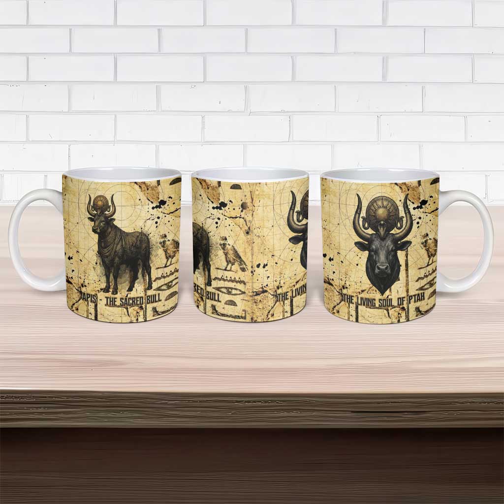 Apis Ceramic Mug Ancient Egyptian Papyrus Map, Egyptian Crown Bull Illustration - African Pride