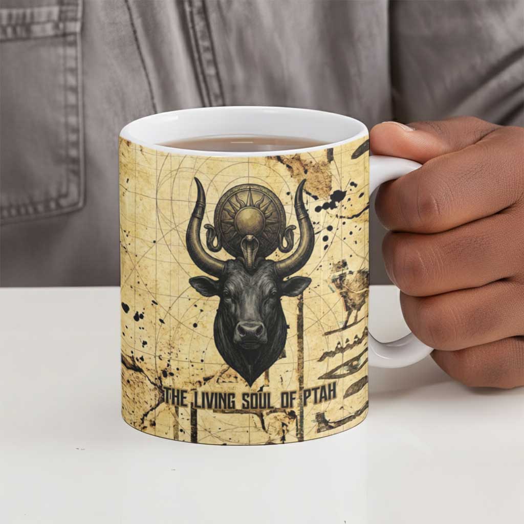 Apis Ceramic Mug Ancient Egyptian Papyrus Map, Egyptian Crown Bull Illustration - African Pride