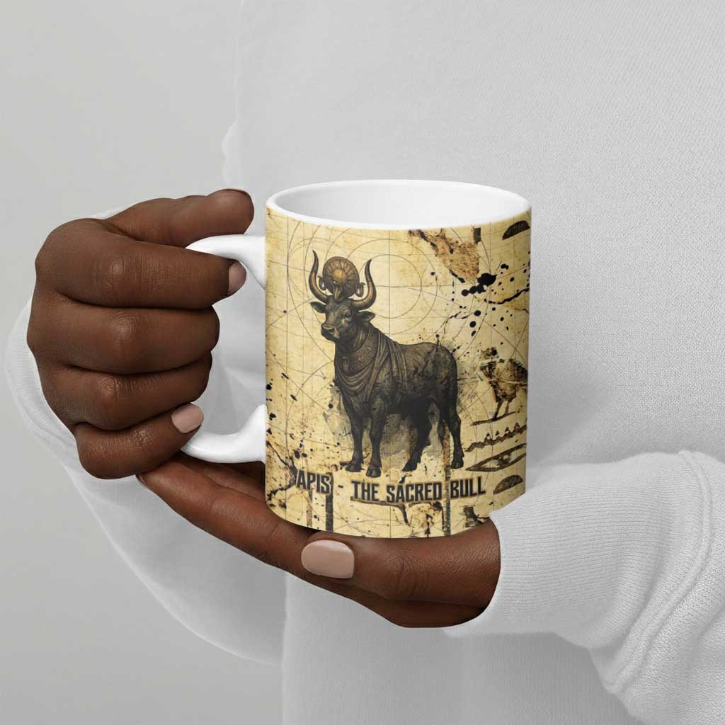 Apis Ceramic Mug Ancient Egyptian Papyrus Map, Egyptian Crown Bull Illustration - African Pride