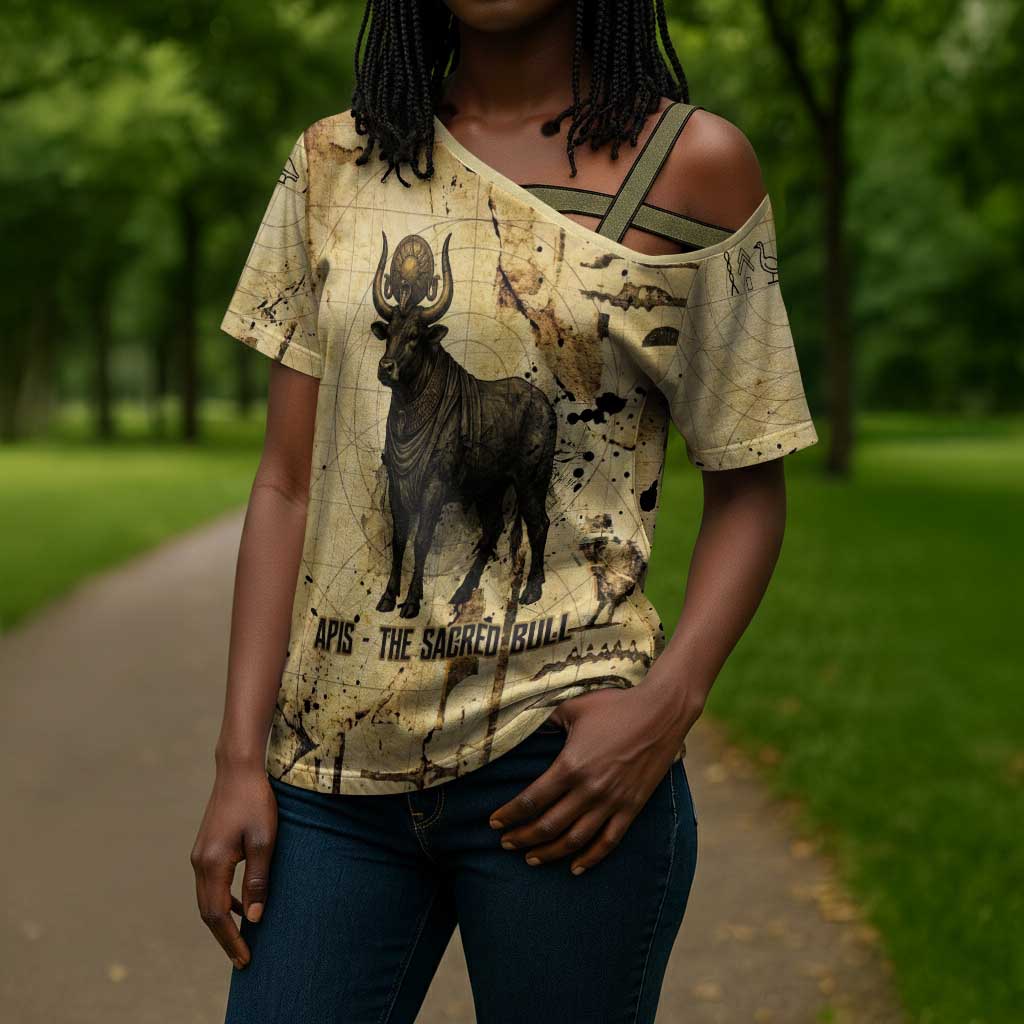 Apis Cross Shoulder Shirt Ancient Egyptian Papyrus Map, Egyptian Crown Bull Illustration - African Pride