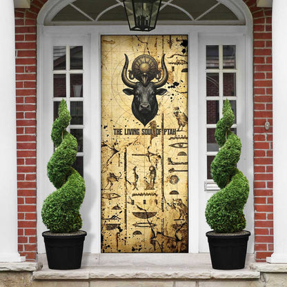 Apis Door Cover Ancient Egyptian Papyrus Map, Egyptian Crown Bull Illustration - African Pride