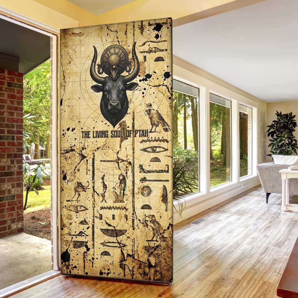 Apis Door Cover Ancient Egyptian Papyrus Map, Egyptian Crown Bull Illustration - African Pride