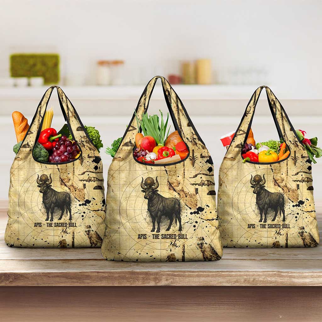 Apis Grocery Bag Ancient Egyptian Papyrus Map, Egyptian Crown Bull Illustration - African Pride