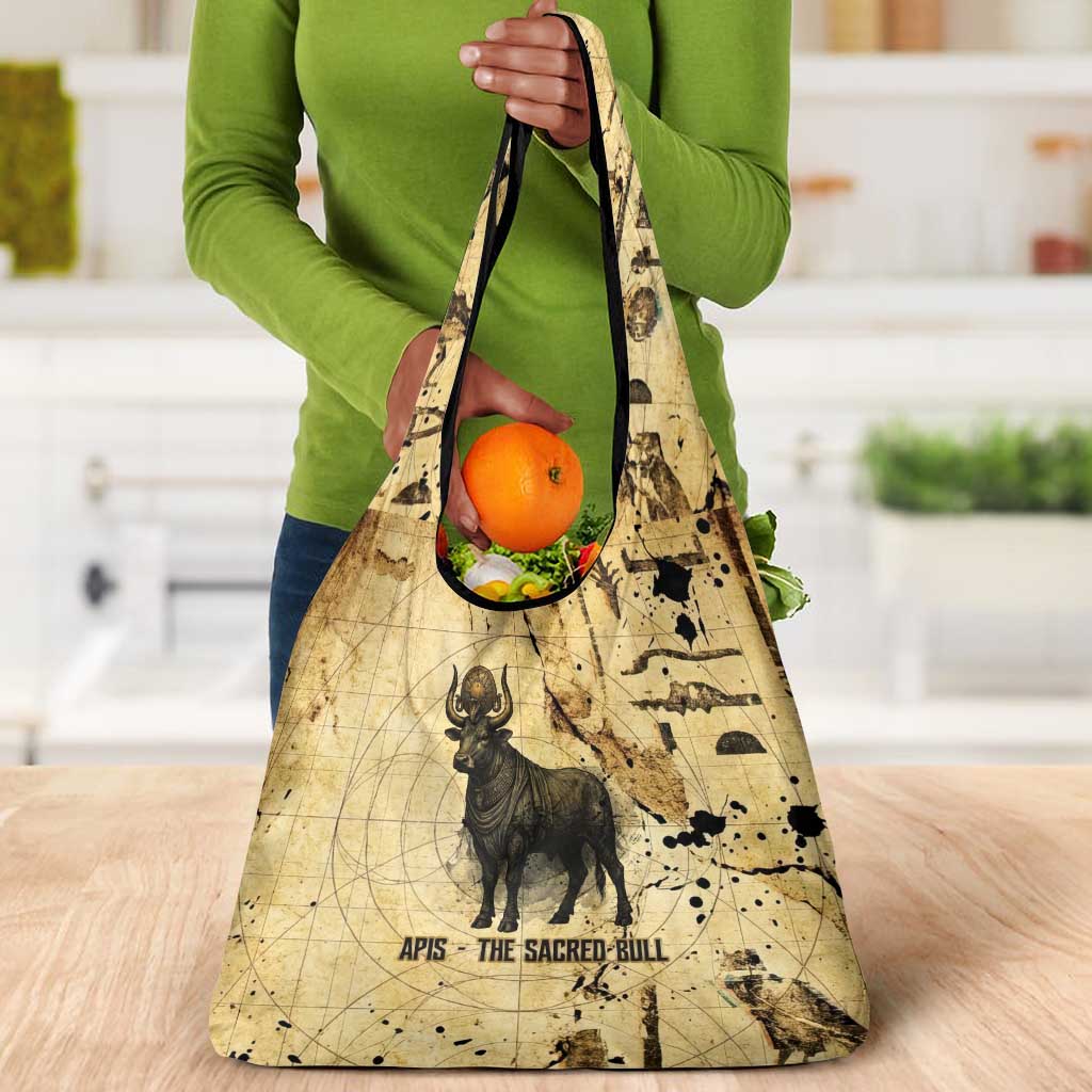 Apis Grocery Bag Ancient Egyptian Papyrus Map, Egyptian Crown Bull Illustration - African Pride