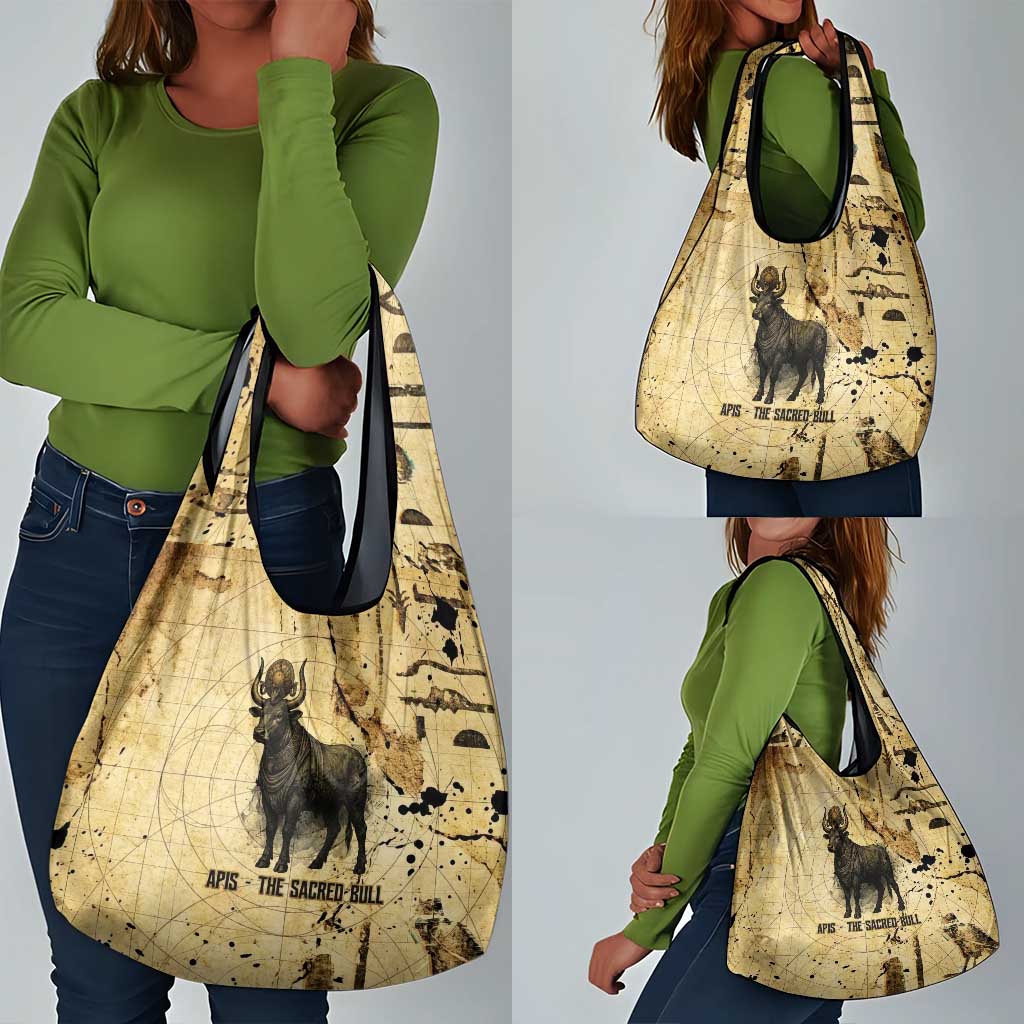 Apis Grocery Bag Ancient Egyptian Papyrus Map, Egyptian Crown Bull Illustration - African Pride