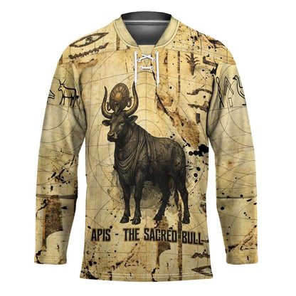 Apis Hockey Jersey Ancient Egyptian Papyrus Map, Egyptian Crown Bull Illustration - African Pride