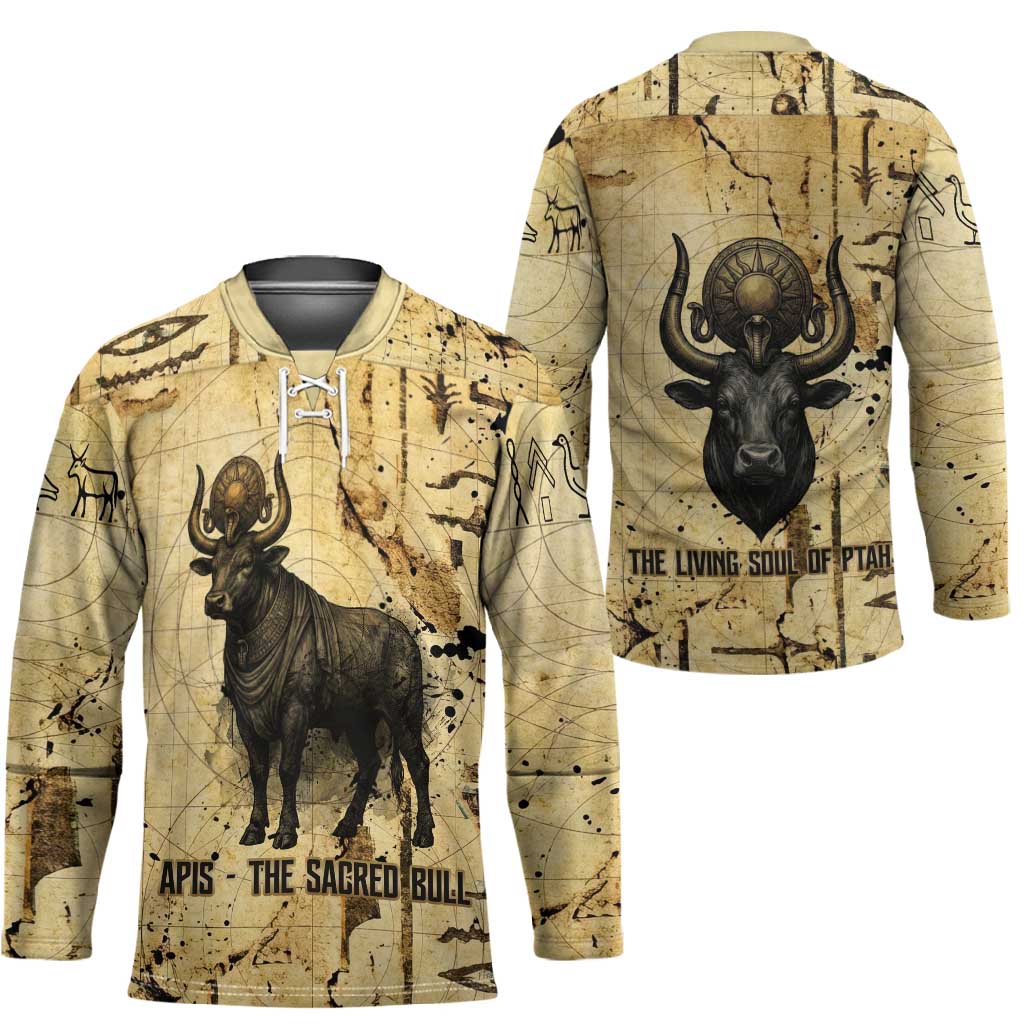 Apis Hockey Jersey Ancient Egyptian Papyrus Map, Egyptian Crown Bull Illustration - African Pride