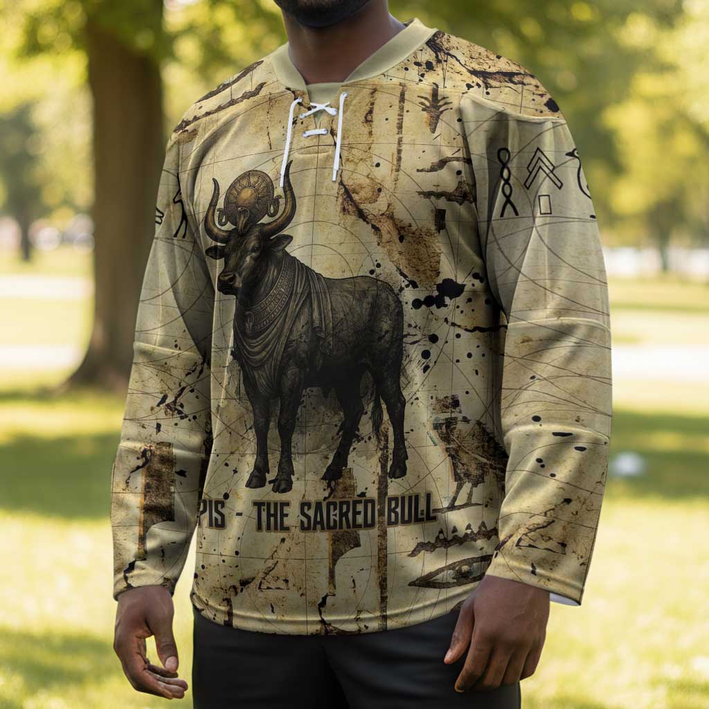 Apis Hockey Jersey Ancient Egyptian Papyrus Map, Egyptian Crown Bull Illustration - African Pride