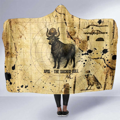 Apis Hooded Blanket Ancient Egyptian Papyrus Map, Egyptian Crown Bull Illustration - African Pride