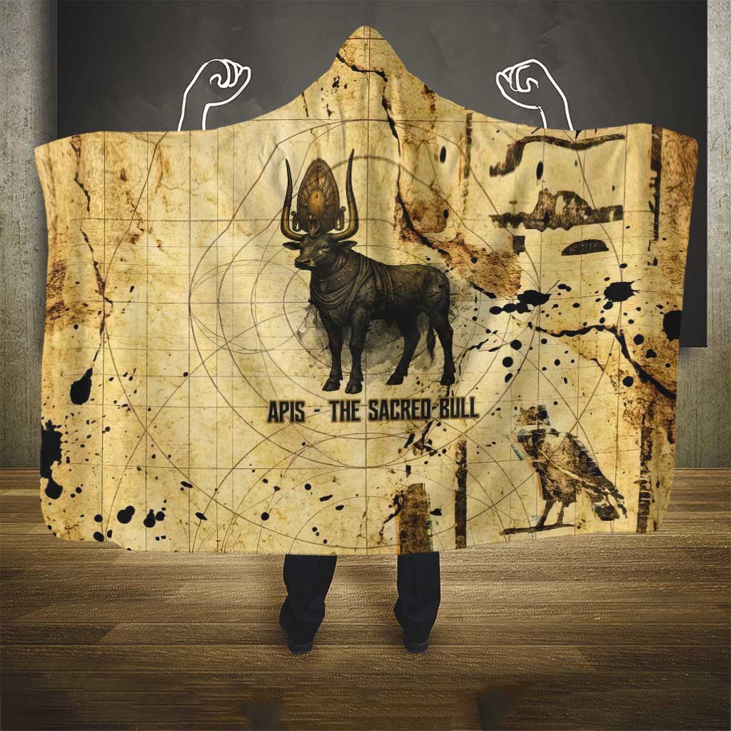 Apis Hooded Blanket Ancient Egyptian Papyrus Map, Egyptian Crown Bull Illustration - African Pride