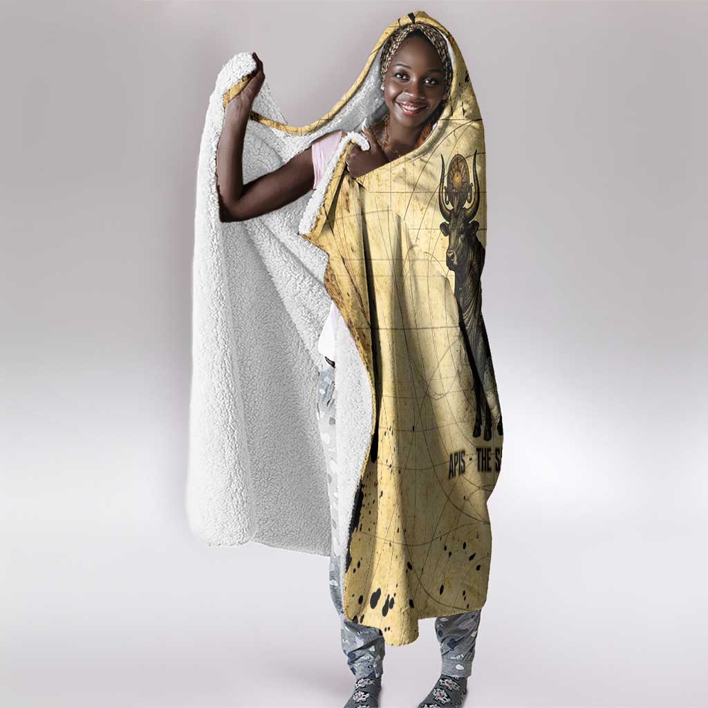 Apis Hooded Blanket Ancient Egyptian Papyrus Map, Egyptian Crown Bull Illustration - African Pride