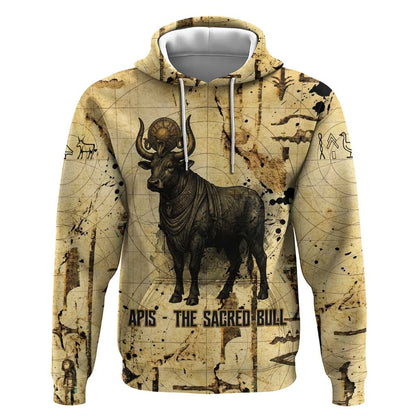 Apis Hoodie Ancient Egyptian Papyrus Map, Egyptian Crown Bull Illustration - African Pride