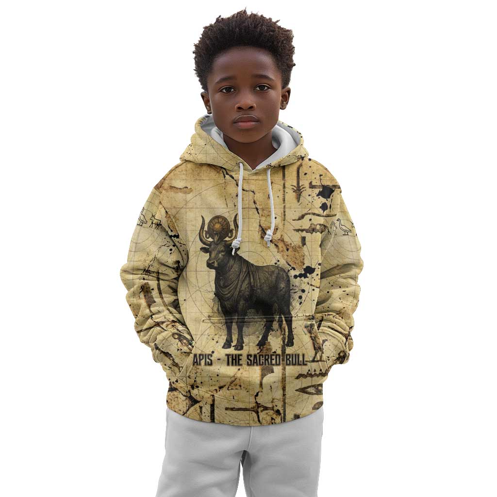 Apis Kid Hoodie Ancient Egyptian Papyrus Map, Egyptian Crown Bull Illustration - African Pride