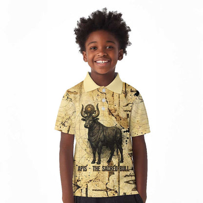 Apis Kid Polo Shirt Ancient Egyptian Papyrus Map, Egyptian Crown Bull Illustration - African Pride