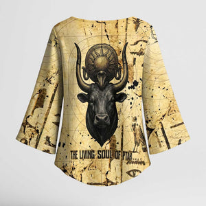 Apis Kimono Sleeve Blouse Ancient Egyptian Papyrus Map, Egyptian Crown Bull Illustration - African Pride