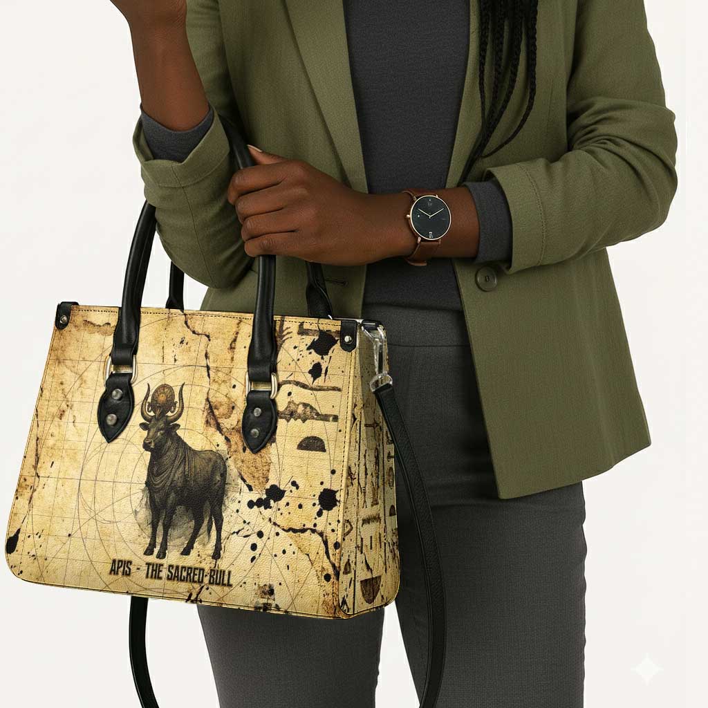 Apis Leather Bag Ancient Egyptian Papyrus Map, Egyptian Crown Bull Illustration - African Pride
